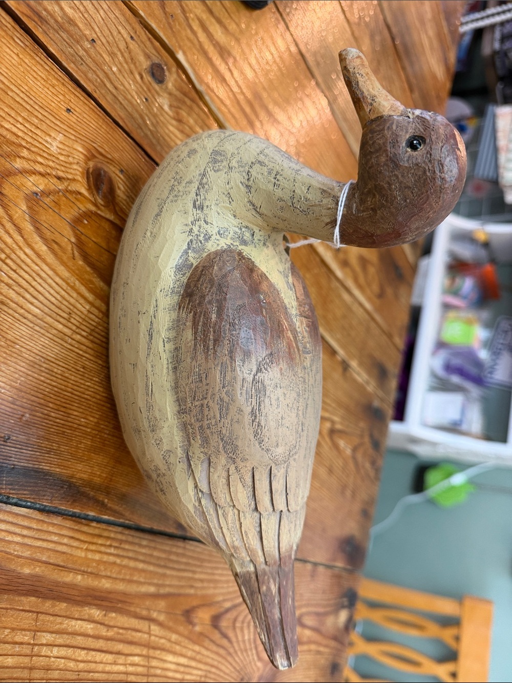 Handcrafted Wooden Duck Décor - Cream and Brown